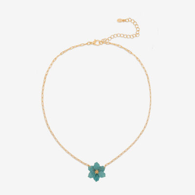 Bijoux Bar Delicates Womens Glass Fleur De Lis 16 Inch Pendant Necklace