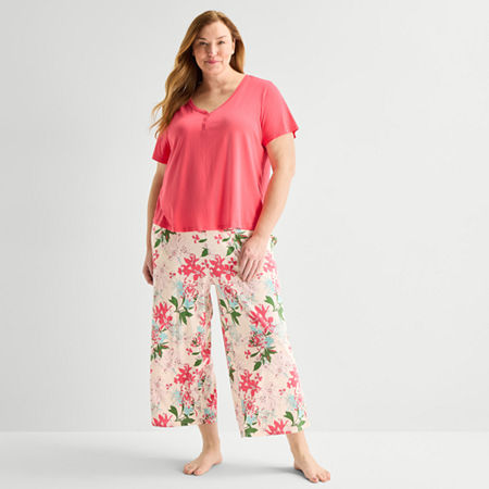 Liz Claiborne Womens Short Sleeve 2-pc. Plus Pajama Sets, 3x, Pink