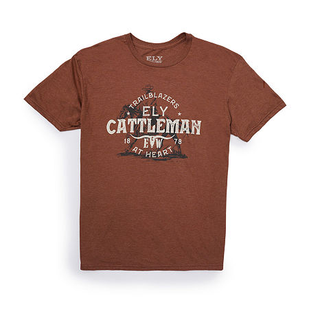 Ely Cattleman Mens Crew Neck Short Sleeve T-Shirt, Medium, Brown