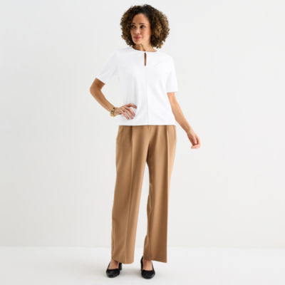 Liz Claiborne Womens Petite Keyhole Neck Elbow Sleeve Blouse