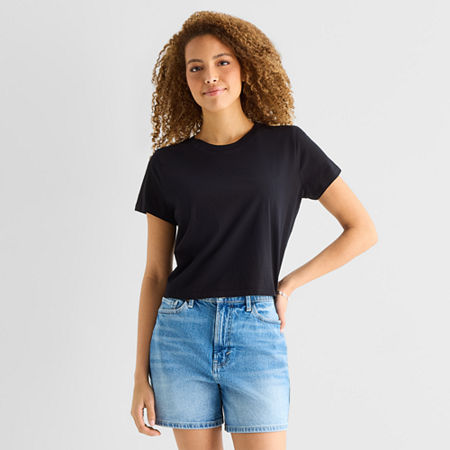 a.n.a Womens Crew Neck Short Sleeve T-Shirt, Petite Medium, Black