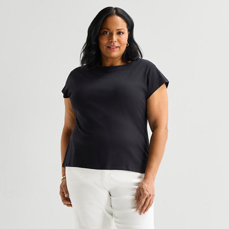 Liz Claiborne Womens Plus Boat Neck Short Sleeve Blouse, 3x, Black