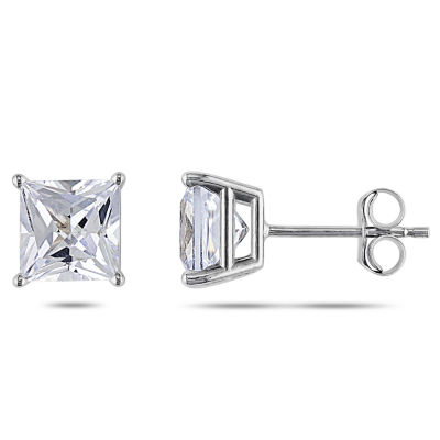 Lab Created White Sapphire 10K Gold 6.2mm Square Stud Earrings