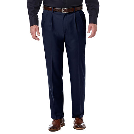 Haggar Mens Premium Comfort Classic Fit Pleated Front Dress Pant, 40 32, Blue