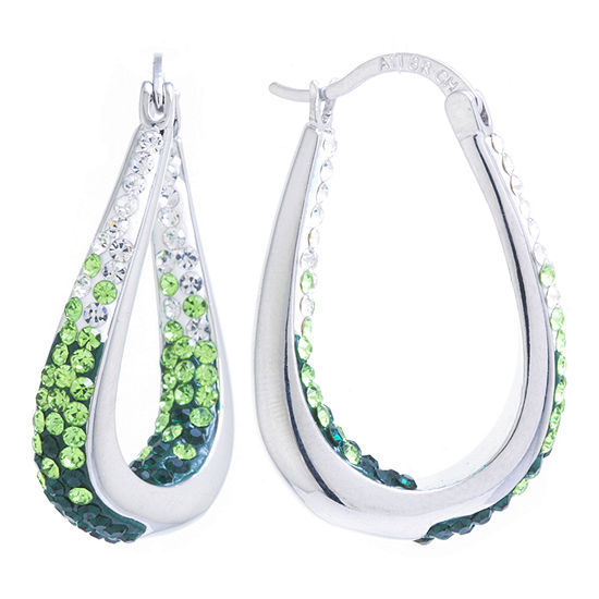 Sparkle Allure Pure Silver Over Brass Crystal Hoop Earrings