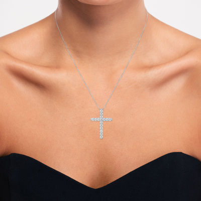 G-H / Si2-I1) Womens 1/ CT. T.W. Lab Grown White Diamond 10K Gold Cross Pendant Necklace