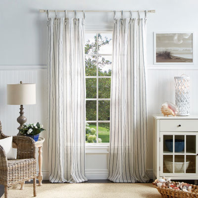 Martha Stewart Laguna Stripe Tie Top Light-Filtering Set of 2 Curtain Panel