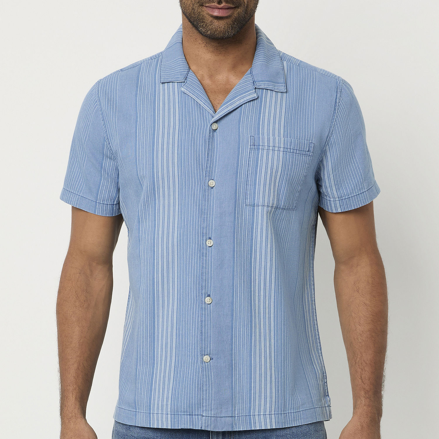 mutual weave Mens Regular Fit Short Sleeve Striped Button-Down Shirt ...
