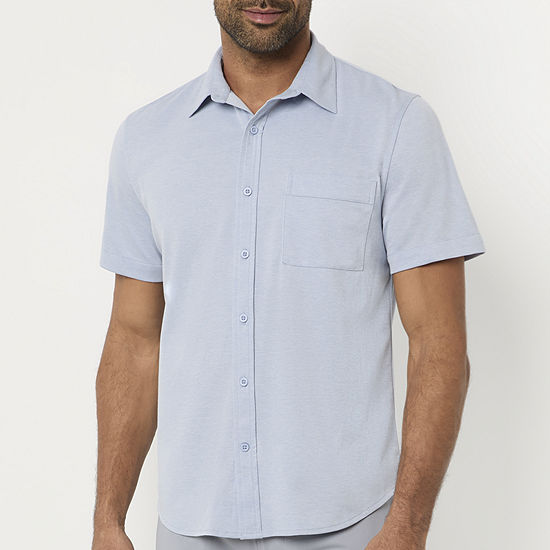Stylus Mens Regular Fit Short Sleeve Pique Knit Button-Down Shirt ...
