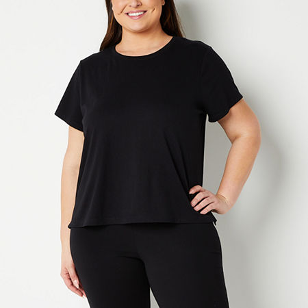 Xersion Womens Cotton Crew Neck Short Sleeve T-Shirt Plus, 3x, Black
