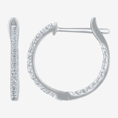 1/4 CT. T.W. Genuine White Diamond 14K White or Yellow Gold 14.5mm Hoop Earrings