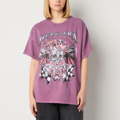 New World Juniors Metalica Oversized Tee Womens Crew Neck Short Sleeve Graphic T-Shirt