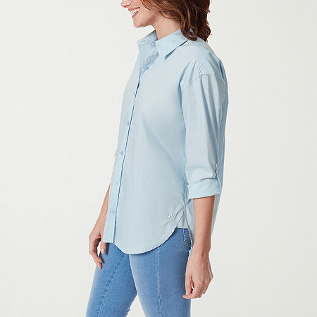 Gloria Vanderbilt Amanda Womens Long Sleeve Regular Fit Button-Down Shirt, Petite X-large, Blue