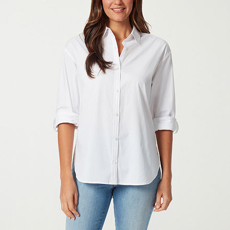 Gloria Vanderbilt Amanda Womens Long Sleeve Regular Fit Button-Down Shirt, Petite X-large, White