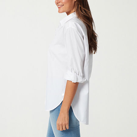 Gloria Vanderbilt Amanda Womens Long Sleeve Regular Fit Button-Down Shirt, Petite X-large, White