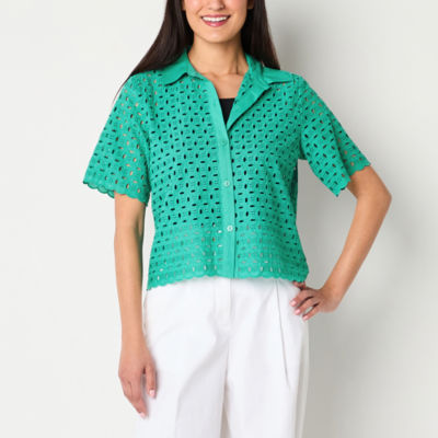 Worthington Womens Short Sleeve Camp Shirt