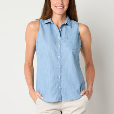 St. John's Bay Tall Womens Sleeveless Regular Fit Button-Down Shirt