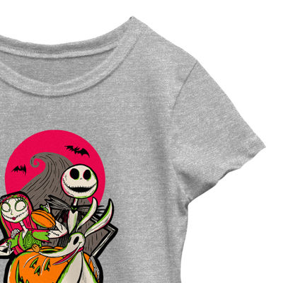 Disney Collection Little & Big Girls Crew Neck Short Sleeve Nightmare Before Christmas Graphic T-Shirt