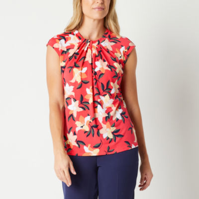 Liz Claiborne Womens Crew Neck Short Sleeve Blouse