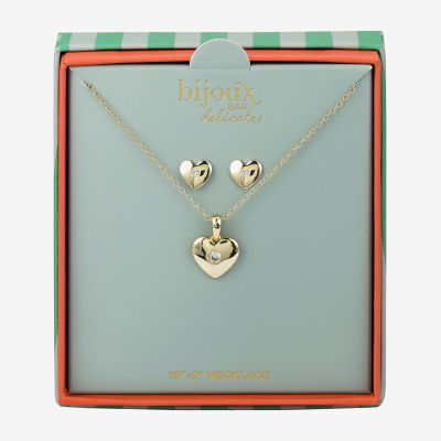 Bijoux Bar Delicates Cubic Zirconia Gold Tone Heart 2-pc. Jewelry Set