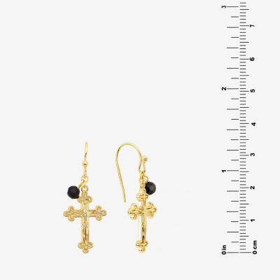 Silver Reflections Womens Black Crystal 14K Gold Over Brass Cross Drop Earrings