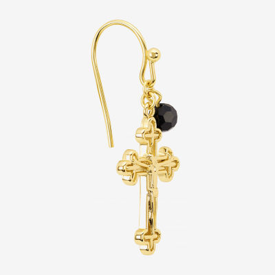 Silver Reflections Womens Black Crystal 14K Gold Over Brass Cross Drop Earrings
