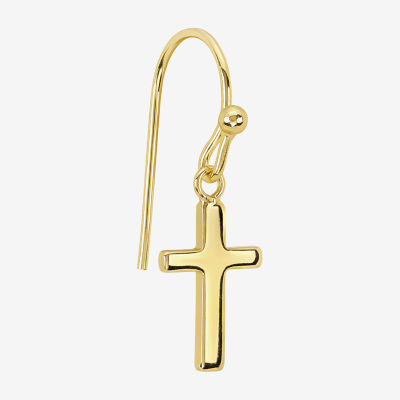 Silver Reflections Womens 14K Gold Over Brass Cross Drop Earrings