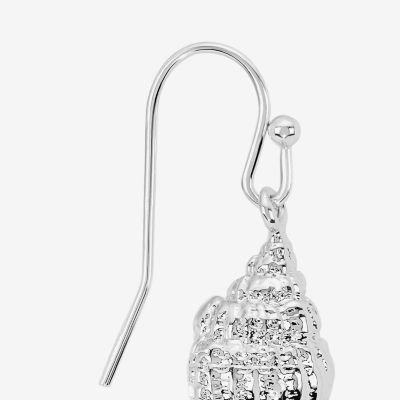 Silver Reflections Shell Womens Pure Silver Over Brass Drop Earrings