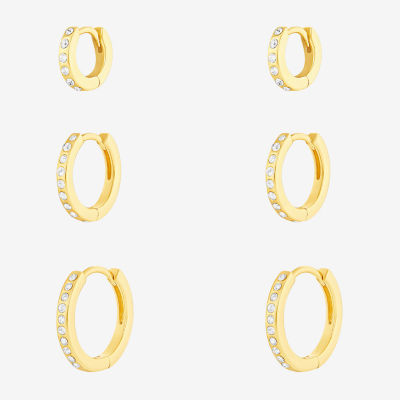 Sparkle Allure Womens White Crystal 18K Gold Over Brass 3 Pair Earring Set