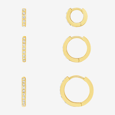 Sparkle Allure Womens White Crystal 18K Gold Over Brass 3 Pair Earring Set
