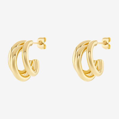 Silver Reflections Triple Row Womens 14K Gold Over Brass 23mm Hoop Earrings