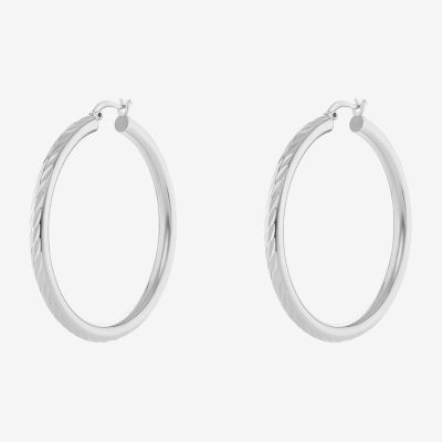 Silver Reflections Tube Diamond Cut Womens 50mm Hoop Earrings