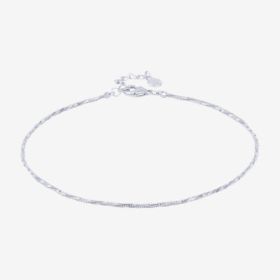 Silver Reflections Womens 10 Inch Solid Box Ankle Bracelet