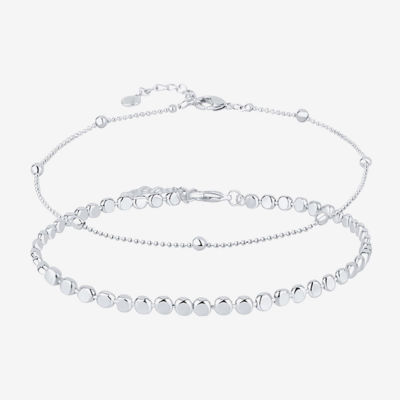 Silver Reflections Womens 10 Inch Solid Bead Round Ankle Bracelet