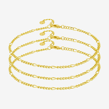 Silver Reflections 3-pc. 14K Gold Over Brass 10 Inch Figaro Ankle Bracelet, One Size