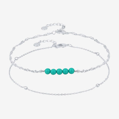 Silver Reflections Womens 10 Inch Solid Cable Ankle Bracelet