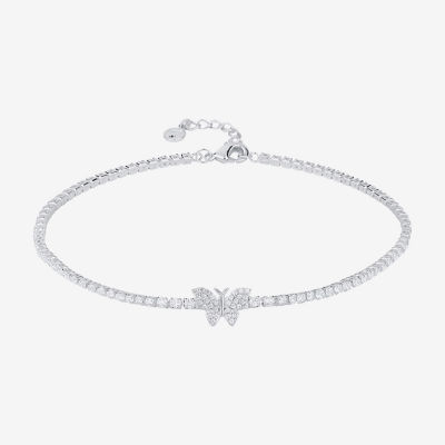 Silver Reflections Womens 10 Inch Butterfly Ankle Bracelet
