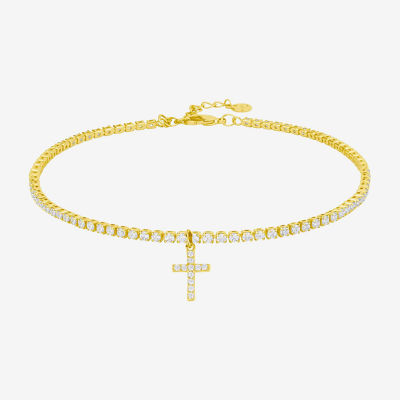 Silver Reflections Womens 14K Gold Over Brass 10 Inch Cross Ankle Bracelet