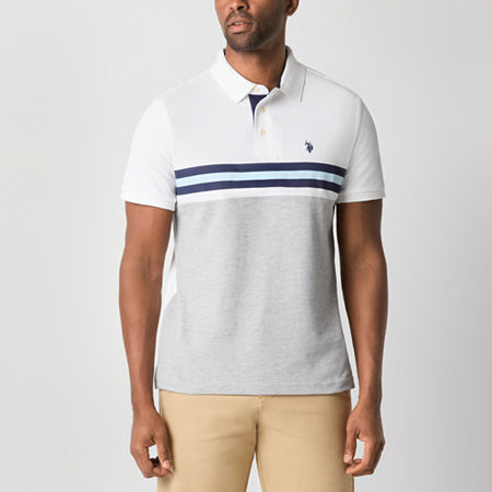 U.S. Polo Assn. Colorblock Mens Classic Fit Short Sleeve Polo Shirt, Medium, White
