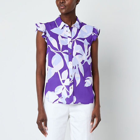 Liz Claiborne Womens Sleeveless Regular Fit Button-Down Shirt