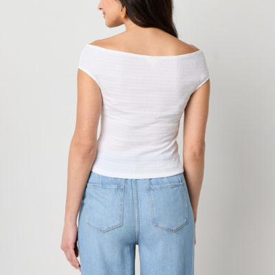 a.n.a Off The Shoulder Womens V Neck T-Shirt
