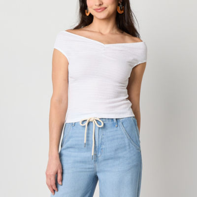 a.n.a Off The Shoulder Womens V Neck T-Shirt