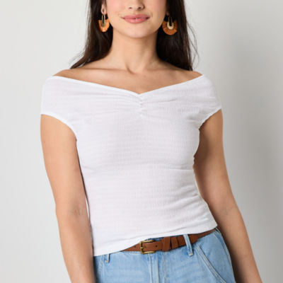 a.n.a Off The Shoulder Womens V Neck T-Shirt