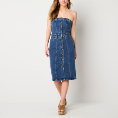 a.n.a Womens Strapless Denim Column Dress