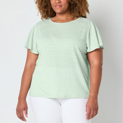 Liz Claiborne Plus Womens Boat Neck Short Sleeve Blouse
