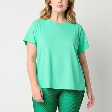 Xersion Womens Cotton Crew Neck Short Sleeve T-Shirt Plus, 1x, Green
