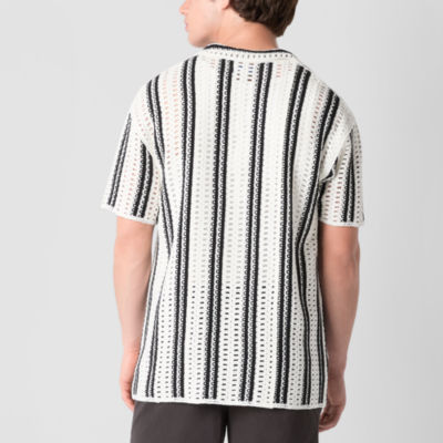 Arizona Mens Short Sleeve Button Front Sweater