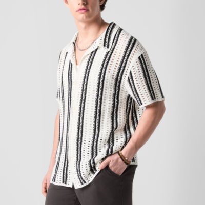 Arizona Mens Short Sleeve Button Front Sweater
