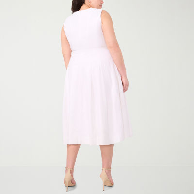 Sam And Jess Womens Plus Sleeveless Midi Fit + Flare Dress