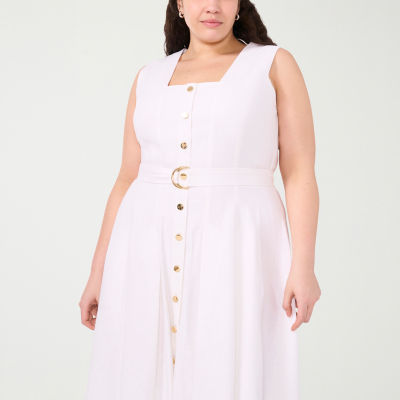 Sam And Jess Womens Plus Sleeveless Midi Fit + Flare Dress